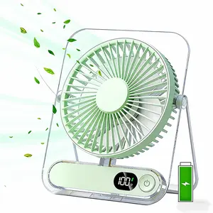 Portable USB rechargeable desktop fan with a 3000mAh battery - ultra-quiet with 5 adjustable speeds, 180° foldable design, digital power display, acrylic material, suitable for home, office, travel, multifunctional cooling device, lightweight fan