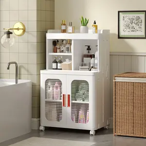 VECELO Storage Bin Floor Cabinet Stackable Containers Bookcase Kitchen Closet Cabinet Storage Bin Cart Organizer Shelves for Living Room Bedroom Office