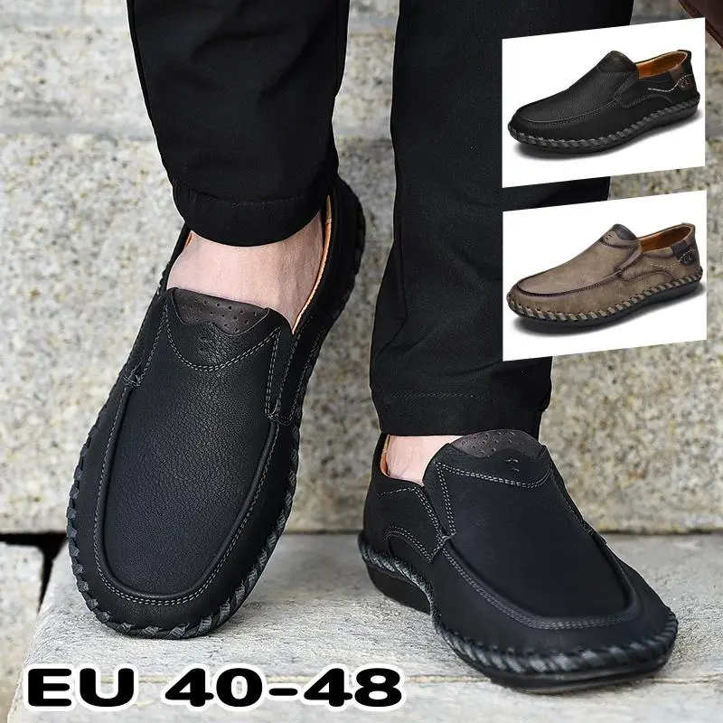 Men's Business Office Loafers Hand Sewn Leather Shoes Non-slip Driving Shoes