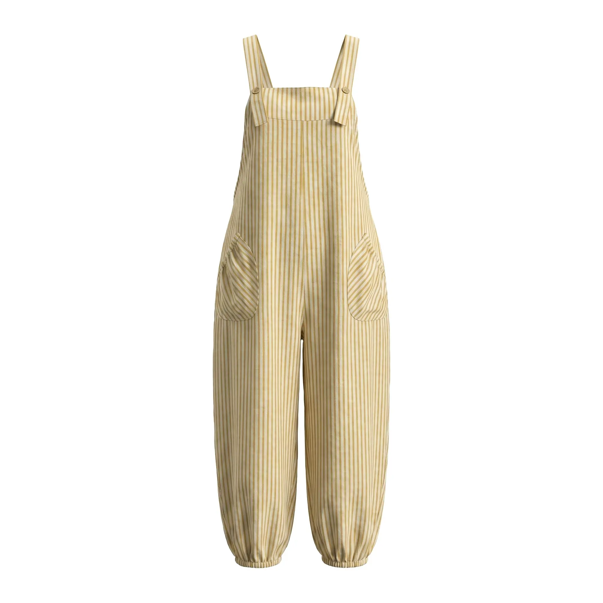 Elegant Women's Spring Summer Striped Loose Pocket Bib Overalls, Casual Fashion Commuter Pants, Comfortable and Stylish