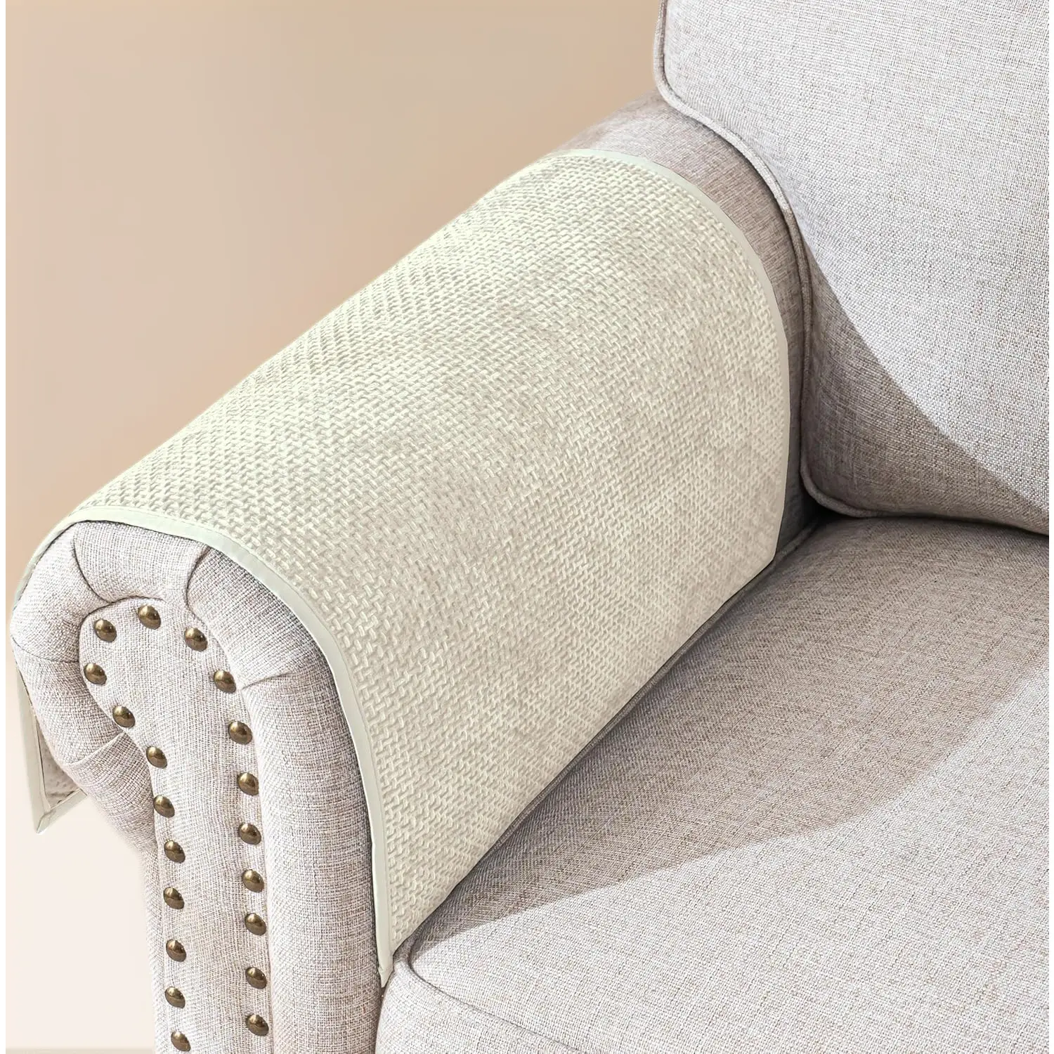 Couch Arm Covers, Sofa Arm Cover, Anti-Slip Waterproof Armrest Covers, Pet Proof Armrest Protectors for Couch Loveseat Armchair Headrest, Arm Chair Covers Set of 2 (Beige, 24" x 20" - 2 pcs)