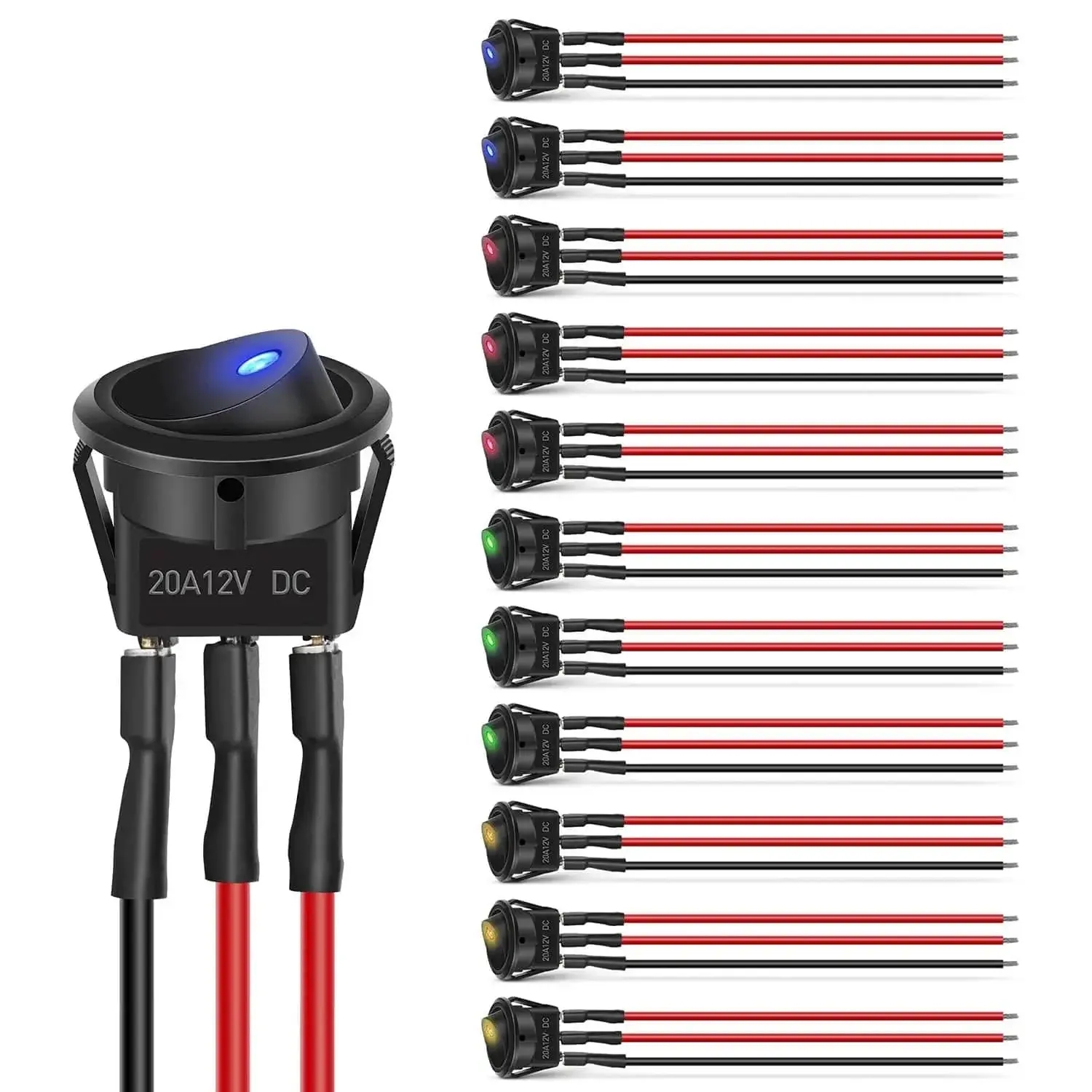 Nilight 12Pcs Round 12V 20A Max On/Off Toggle LED Switches with Wires, for ATV, RV, Truck & Home Improvement Electrical Equipment, Atv Switch, Rv Switch