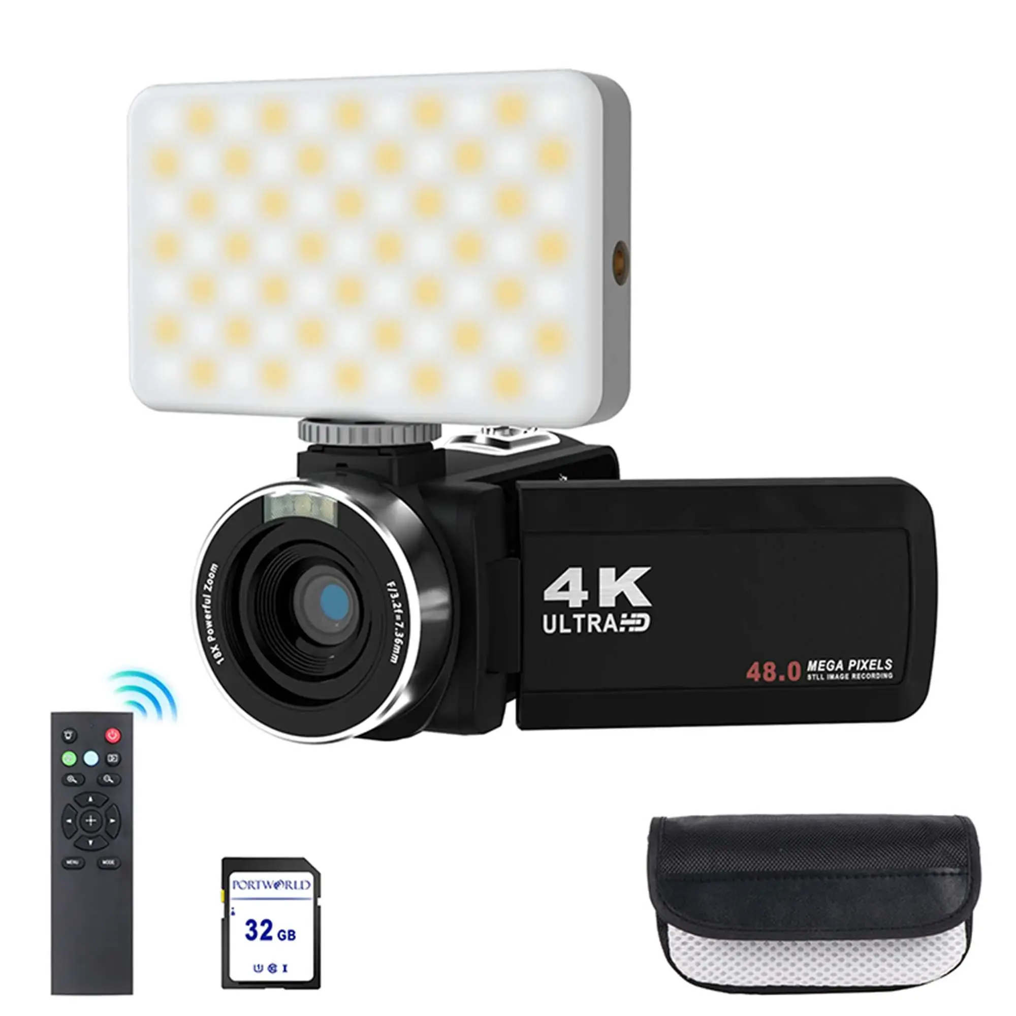 3 inch 4K 48MP 18X zoom digital photography camera with battery and 32GB SD card, support remote control, wifi, HDMI function