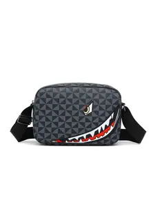 Trendy Men's Shoulder Bag with Shark Print, Casual Crossbody Bag for Daily Use, Street Style Small Square Bag, Adjustable Strap