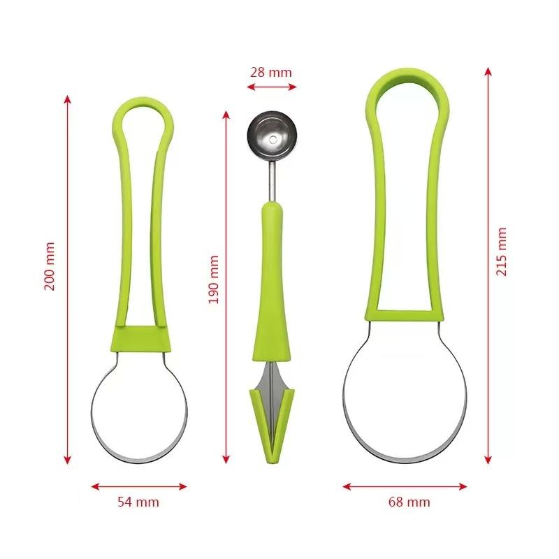 3-in-1 Stainless Steel Vegetable Fruit Cutter Set - Multifunctional Kitchen Utensil with Auto-Spinning Slicer, Melon Baller Scoop, Watermelon Cutter, Seed Remover for Fruit Salad, Party Prep,home essentials
