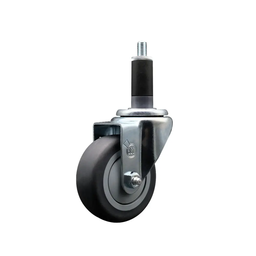 Service Caster SCC-EX20S3514-TPRB-118 Thermoplastic Rubber Swivel Expanding Stem Caster, 3.5 in. Gray Wheel, 1.13 in. Stem, Bright Zinc Plated Finish, 230 lbs Capacity, for Shop Projects, Work Tables, 3.5 In. Wheel