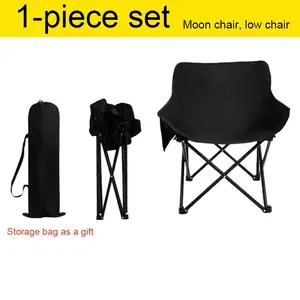 Unbranded Portable Black Low Backrest Camping Chair Lightweight Steel Frame Outdoor Fishing Chair for Camping Picnic Hiking 1PCS