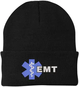 EMT Star of Life Embroidered Beanie Watch Cap | Acrylic Winter Knit Hat for EMS AMBU Paramedic