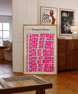 Pink Positive Quote Print Newspaper Girly Dorm Decor Apartment Print Aesthetic Bathroom Print Affirmation Art Preppy Wall Art Motivational Poster