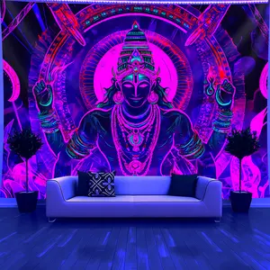 1pc Extra Large Glow-in-the-Dark Shiva Meditation Tapestry - UV/Blacklight Activated Neon Hindu God Poster with Neon Pink/Blue/Purple/Red/White/Black/ Golden/Gray/ - Wrinkle-Resistant Peach Light Beige Fabric for Indian Cultural Decor, Parties, Yoga Studi