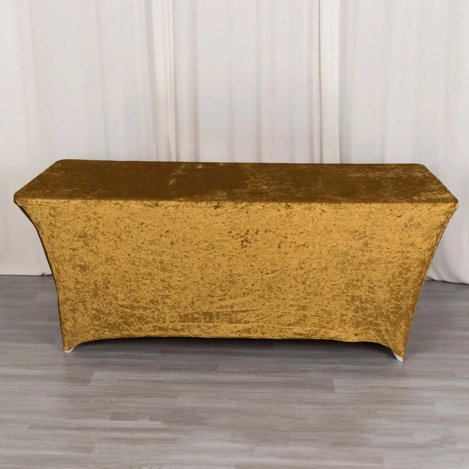Gold Crushed Velvet Stretch Rectangular Table Cover, 6ft Wrinkle-Free Decorative Tablecloth for Photo Booths, Display, Ceremony