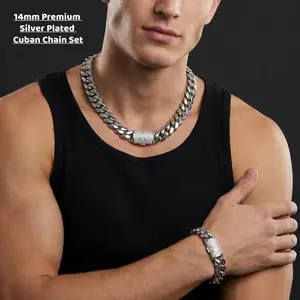14mm Letter Word Jewelry Set, High Quality Silver Plated Durable Fashion Cuban Link Bracelet & Necklace, Necklace 16-30 Inch, Bracelet 7.5 Inch 8.5 Inch, Waterproof & Tarnish Resistant, Excellent Gift for Men and Women