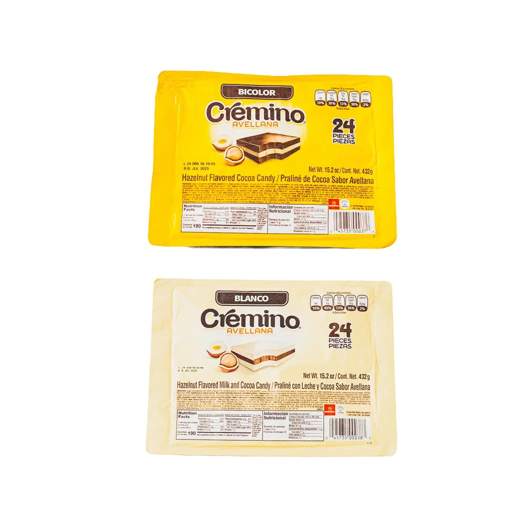 Nutresa Cremino Bi Color & Blanco Candies 24 Pieces Creamy Hazelnut Filled Gianduja Chocolate Outer Layers Perfect Snack for Chocolate Lovers Bonbon - Flavor