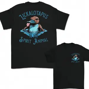 Lickalotapus Is My Spirit Animal Meme Funny T-Shirt for Men Crewneck Streetwear Summer Casual Top Trendy and Comfortable Everyday Wear - Womenswear