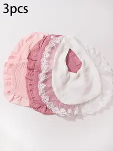 Cute Ruffle Trim Baby Bibs, Soft Comfortable Breathable Baby Bibs, Baby Accessories for Boys & Girls