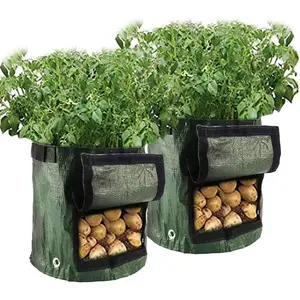 Potato Planting Bags, 7 Gallon 2 Pack, Durable Pe Fabric Planter, with Flip Lid Harvest Window and Handle, for Onions Fruits Tomatoes Vegetables
