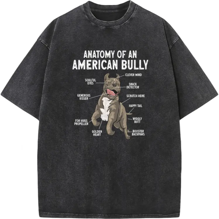 American Bully Dog Anatomy Tee – Retro Style Round Neck T-Shirt, Machine Washable and Perfect for Breeders & Owners
