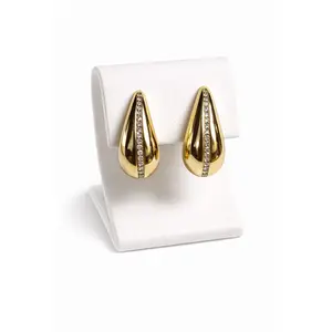 14K Gold Plated XP Teardrop Earrings – CZ Stripe Statement Studs