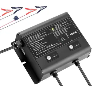 VEVOR Marine Battery Charger, 1 - Bank, 10A 12V Onboard Boat Charger, IP68 Waterproof Smart On - Board Battery Charger, for Lithium - Ion (LiFePO4), NCM, Lead - Acid Batteries, Large Boat, Yacht, RV, Trailer