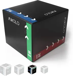 Mikolo 3-in-1 Foam Plyometric Box Solid Wood Core Soft Jump Box with High-Density Foam Non-Slip Cover 3 Heights for Every Fitness Level Ready to Use Home Gym