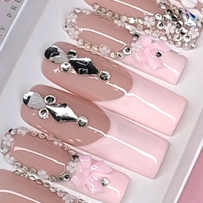 KandyCo Nails | Pink French Tip Press On Nails | Bling Press On Nails | Fall Press On Nails | Christmas Press On Nails | Birthday Pressons