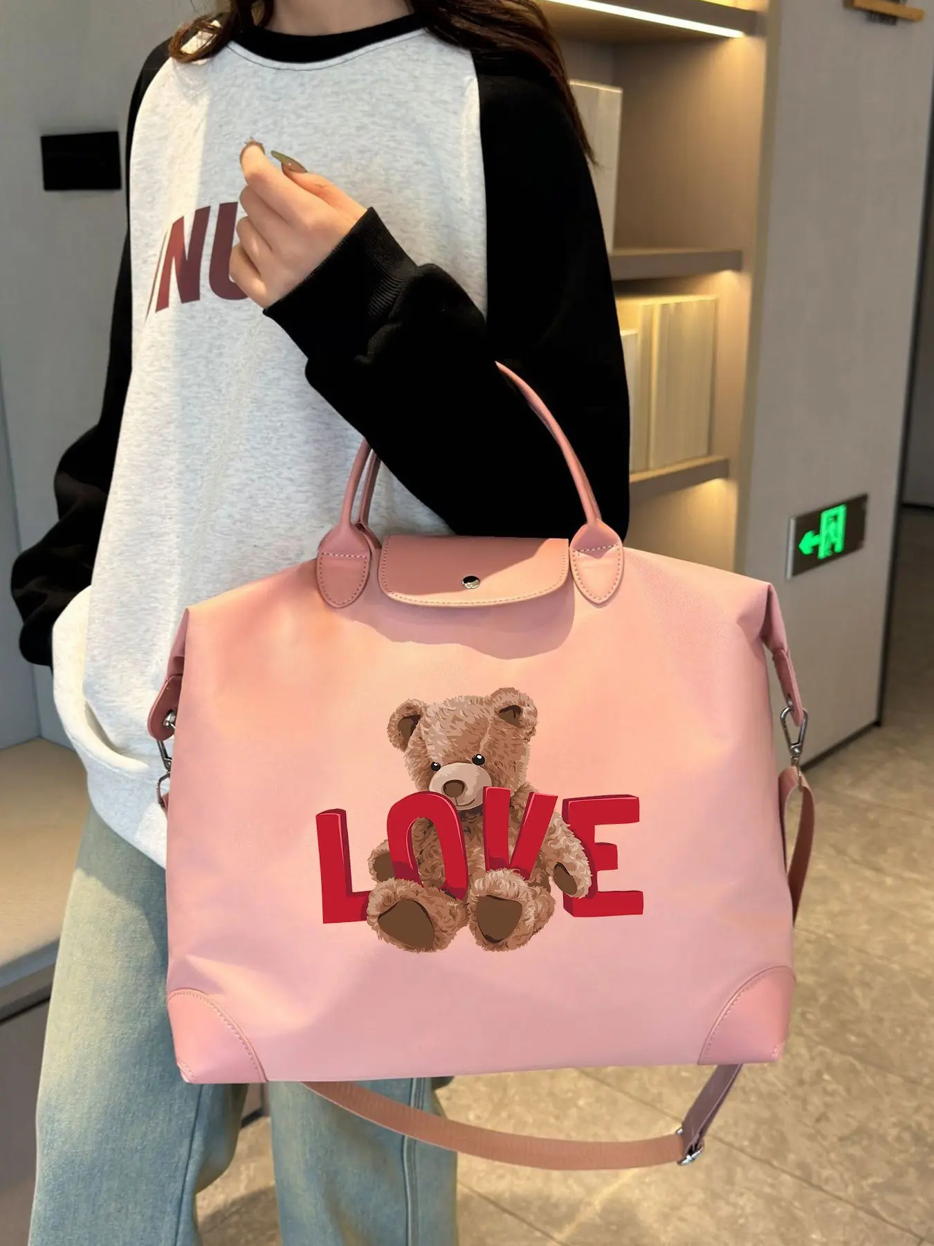 Love Teddy Bear Pattern Handbag, Large Capacity Durable Shoulder Bag, Women's Crossbody Bag, High-Quality Tote, Multifunctional for Daily Use