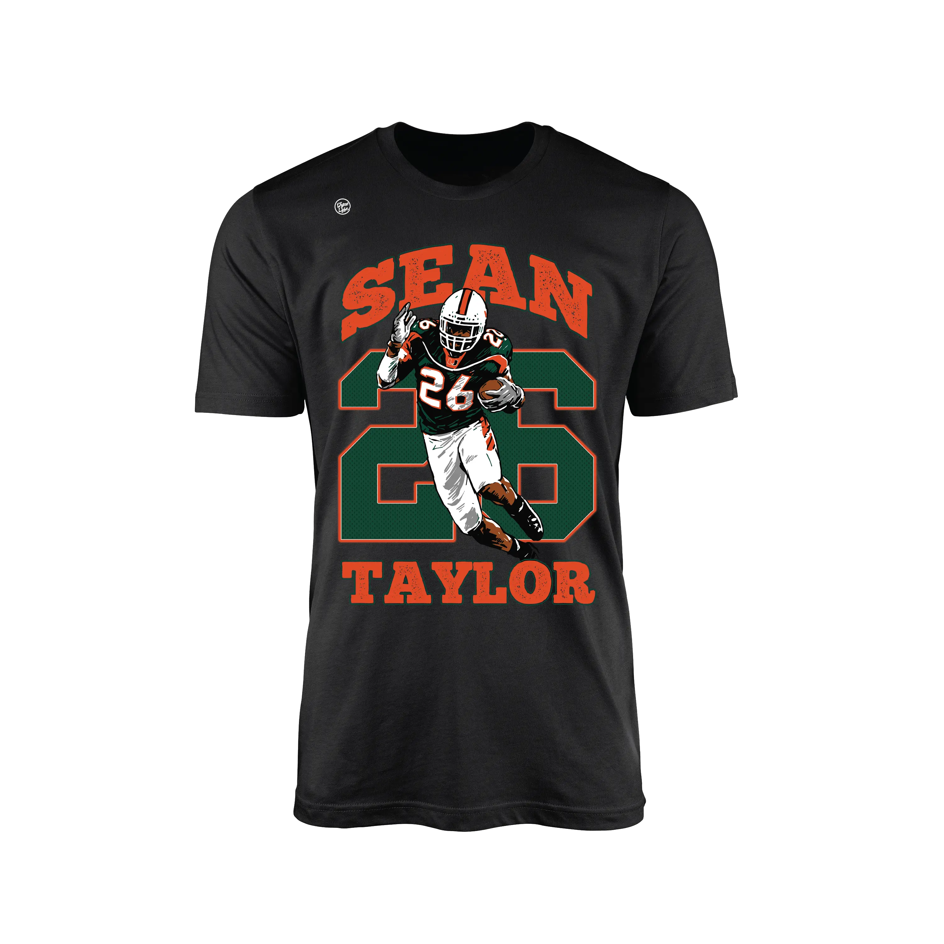Men's Officially Licensed Miami University Hurricanes Cotton T-Shirt - ST26 Gamebreaker Short-Sleeve Crew Neck Top with 26 Sean Taylor Bold Print, Breathable Jersey, Everyday Streetwear, Casual, Licensed Tee