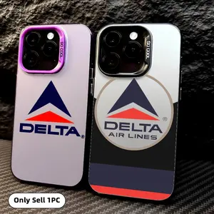 D-Delta Air Lines logo Phone Case Shockproof Matte Laser Aurora Phone Case for iPhone 17 16 15 14 13 12 Pro Max Air | Smooth Matte Texture | Durable Scratch Resistant Anti-Drop Anti-Fingerprint Cover