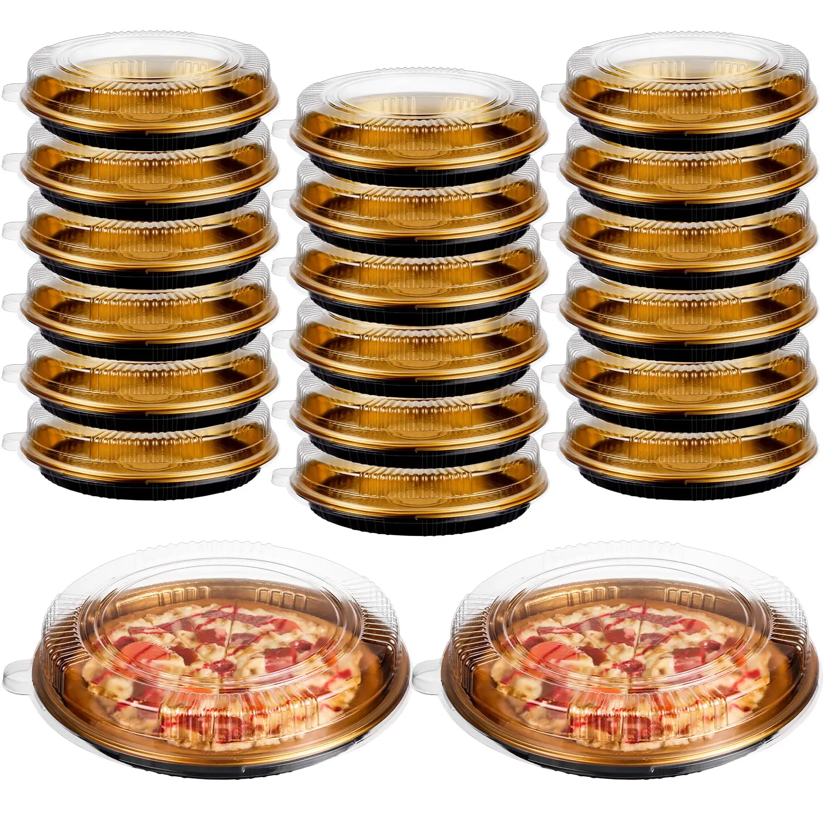 Disposable Pie Carrier with Clear Lid, 9'' Plastic Serving Tray Round Pie Platters Pizza Container for Pies Salad Meal Prep