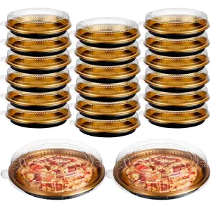 Disposable Pie Carrier with Clear Lid, 9'' Plastic Serving Tray Round Pie Platters Pizza Container for Pies Salad Meal Prep