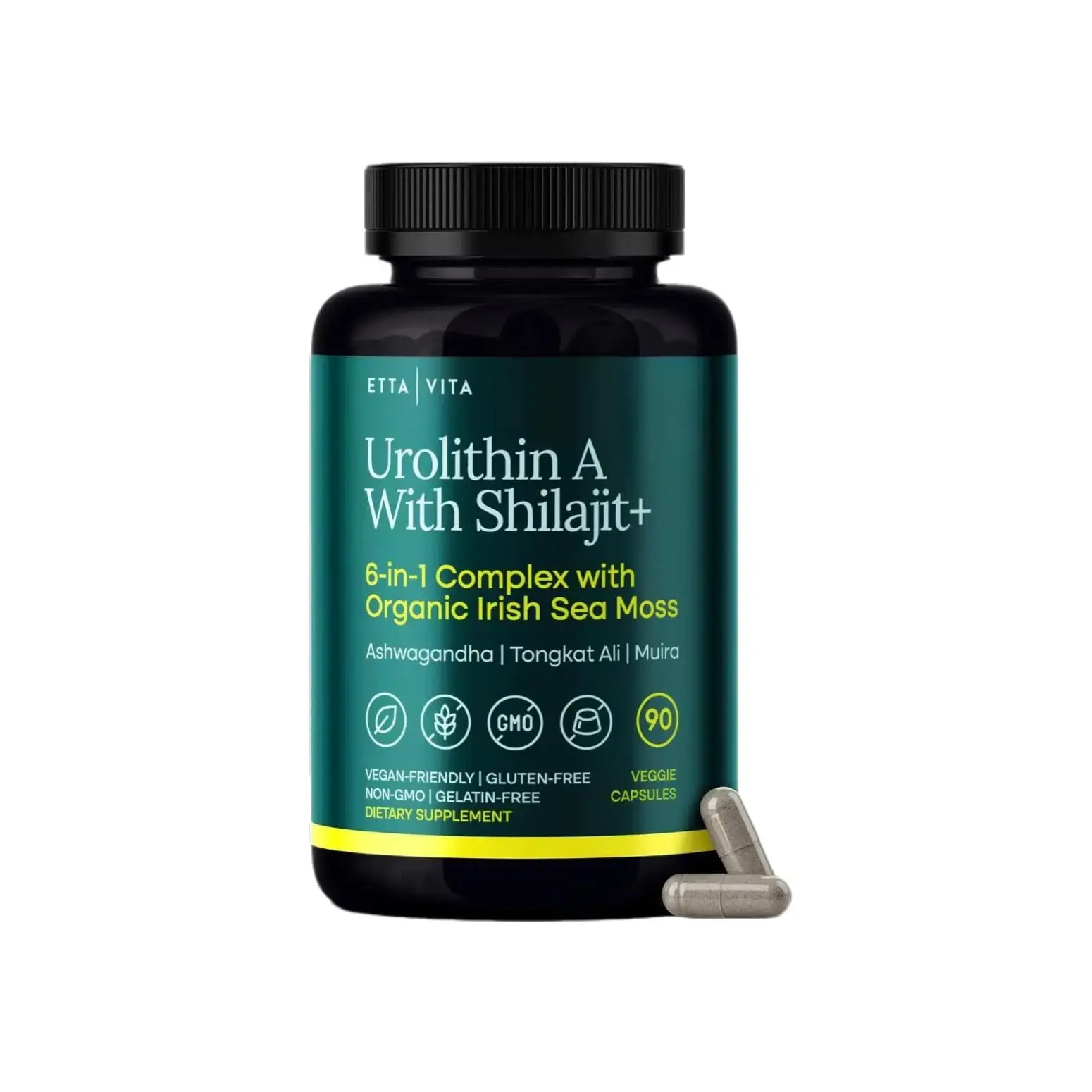 Urolithin-A Complex with Shilajit, Sea Moss, Ashwagandha & Tongkat Ali 90ct | 6-in-1 Botanical Formula for Natural Energy, Focus & Daily Wellness | Vegan, Non-GMO, Made in USA