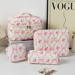 Floral Pattern Makeup Bag Set, 4 Counts/set Large Capacity Portable Cosmetic Storage Bag, Zipper Makeup Organizer Pouch, Versatile Storage Bag for Travel, Dormitory, Home, Travel Cosmetic Bags