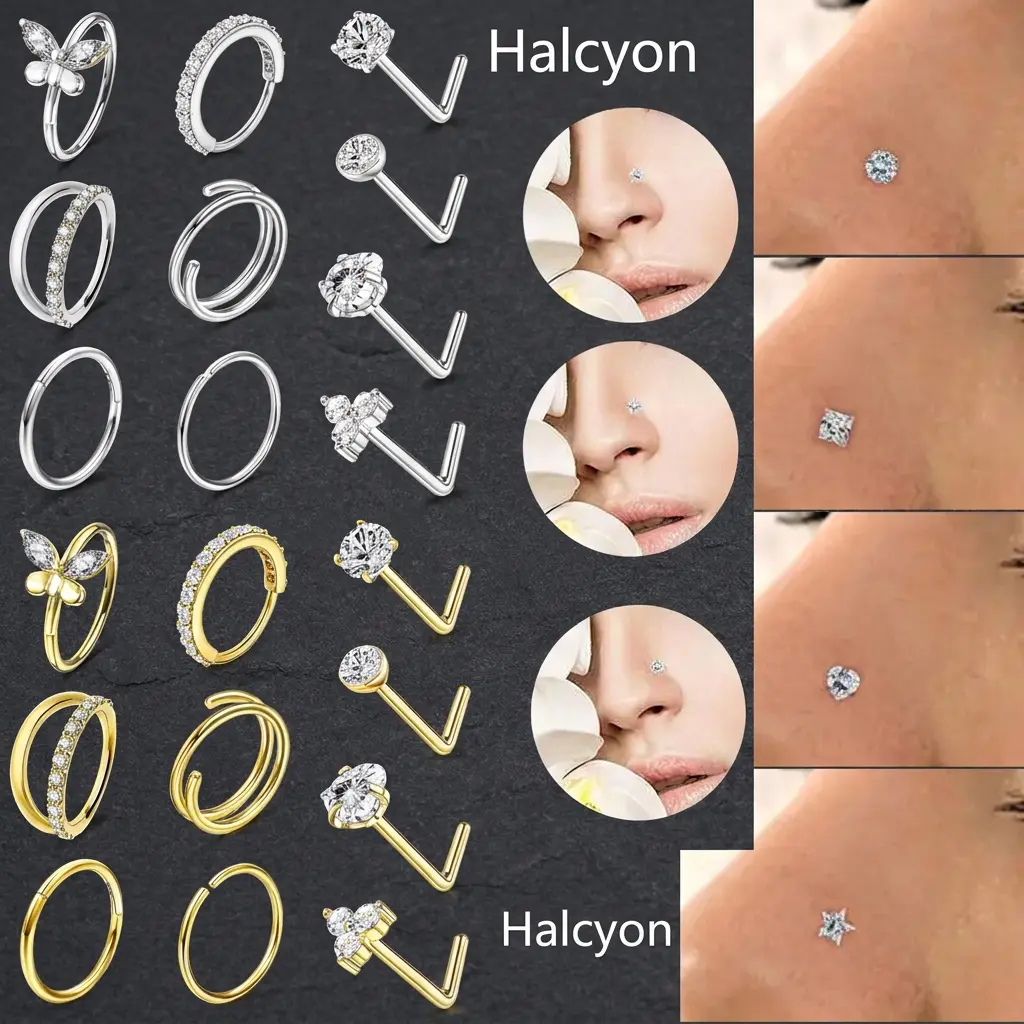 Halcyon 10Pcs Stainless Steel Body Piercing Set, Butterfly Heart Geometric CZ Nose Studs & Earrings, Hypoallergenic Y2K Party Daily Wear Gift for Women