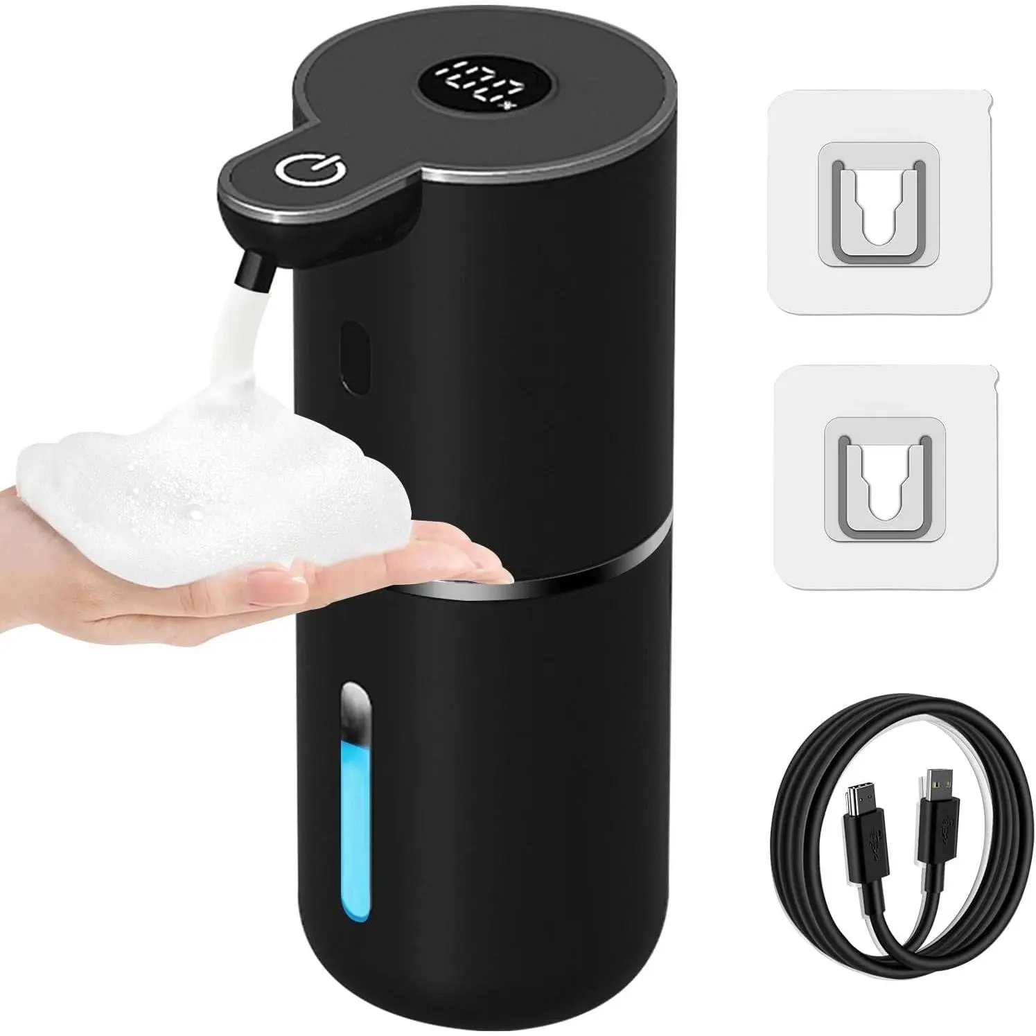 Automatic Foaming Soap Dispenser Touchless, USB Rechargeable Smart Hand Soap Dispenser, 6-Level Adjustable, 12.8oz/380mL, Compatible with Thick Thin Dish Soap for Bathroom Kitchen, Black