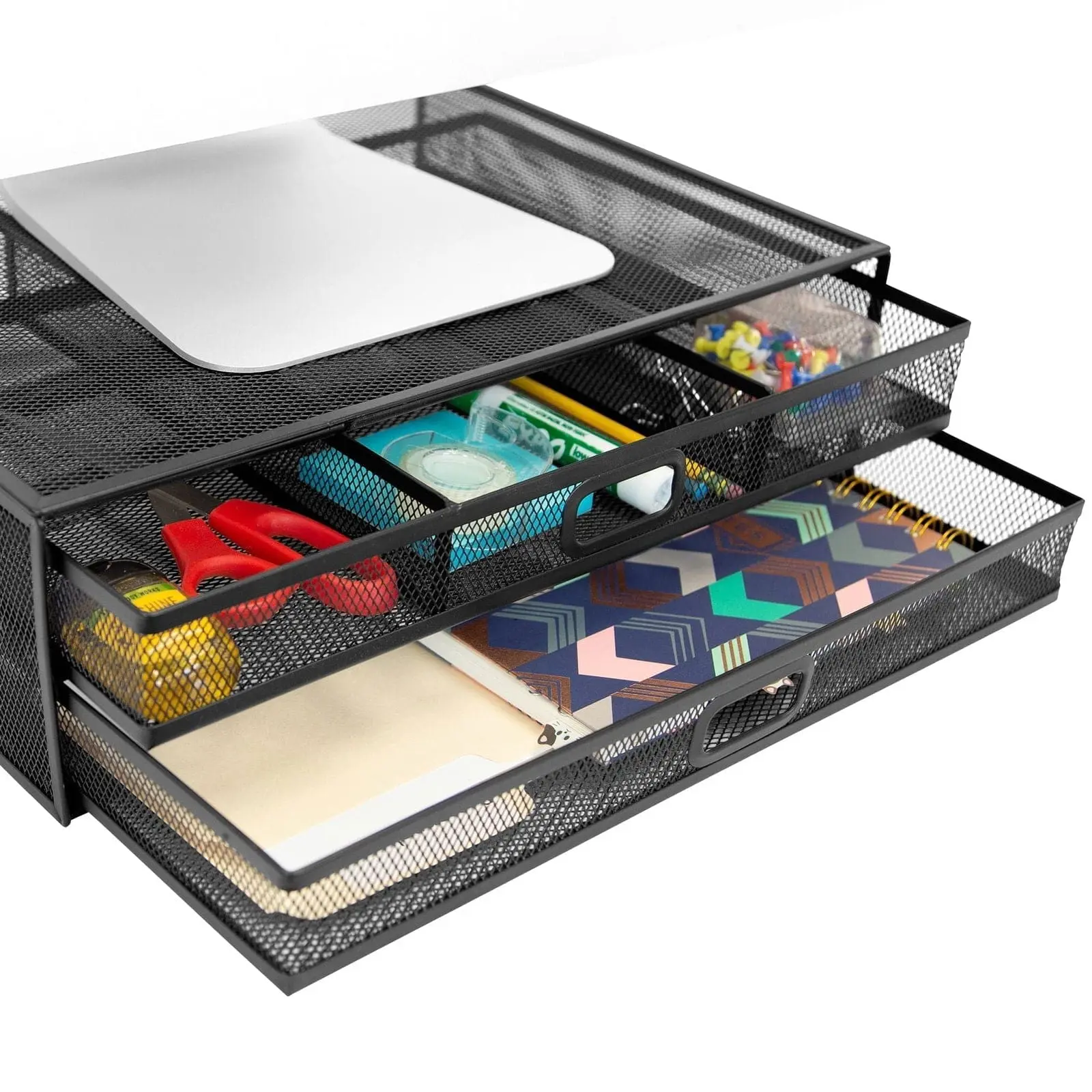 Mount-It! Mesh Computer Monitor Stand with Two Drawers for Screens Up to 32" Steel Construction Vented Circulation Ergonomic Design