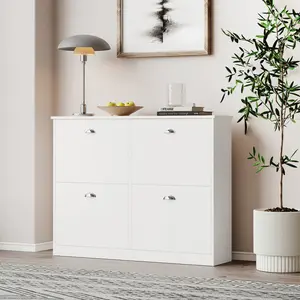 Shoe Cabinet,Hidden Slim Narrow Shoe Rack Cabinet with 4 Drawers for Entryway, Foyer,Hallway,Bedroom,Original Wood Color, (WHITE)