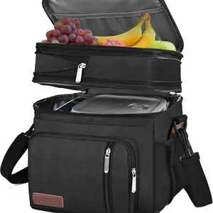 Lunch Bag & Lunch Box for Men Women Double Deck - Leakproof Insulated Soft Large Adult Lunch Cooler Bag for Work (Black,15L)