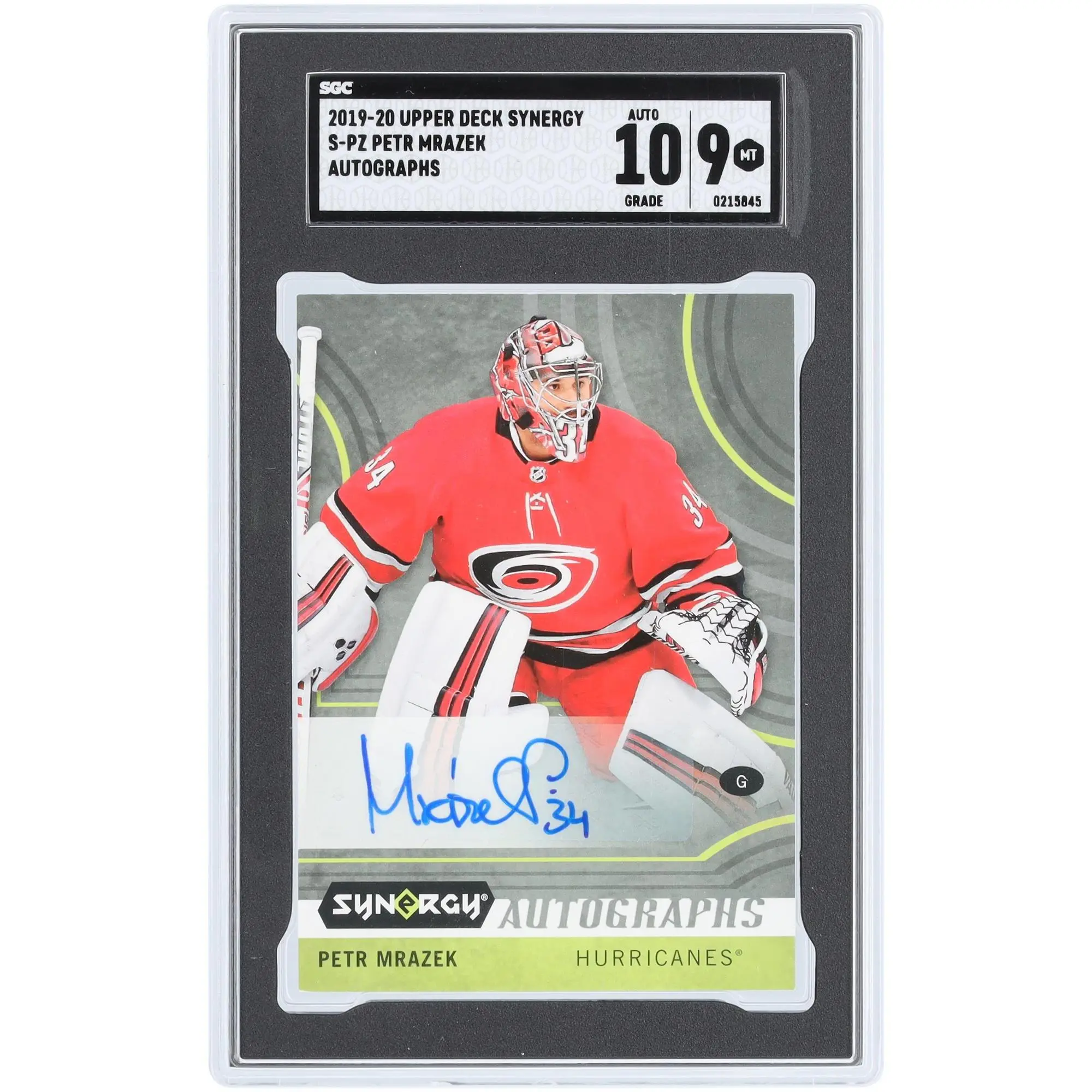 Petr Mrazek Carolina Hurricanes Autographed 2019-20 Upper Deck Synergy #S-PZ SGC Authenticated 9/10 Card - NHL Auctions Exclusive - Fanatics Authentic Certified
