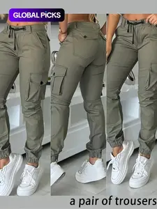 New High Waist Slimming Women's Casual Fashion Pants, Army Workwear Long Trousers, All Seasons Comfortable Ladies' Clothing