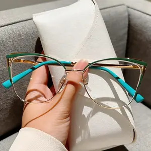 Unisex Cat-Eye Metal Frame Blue Light Blocking Glasses, Lightweight Comfort Clear Lens Eyewear, Anti-Blue Light Glasses for Daily Screen Use