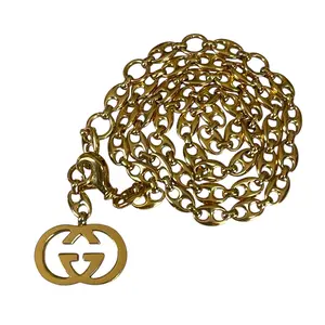 Pre-owned Gucci GG Blondie GHW Plated Belt Necklace Purse Charm Claw Closure Chain 70cm 32"
