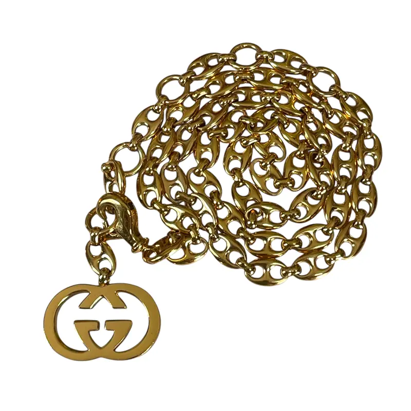 Pre-owned Gucci GG Blondie GHW Plated Belt Necklace Purse Charm Claw Closure Chain 70cm 32"