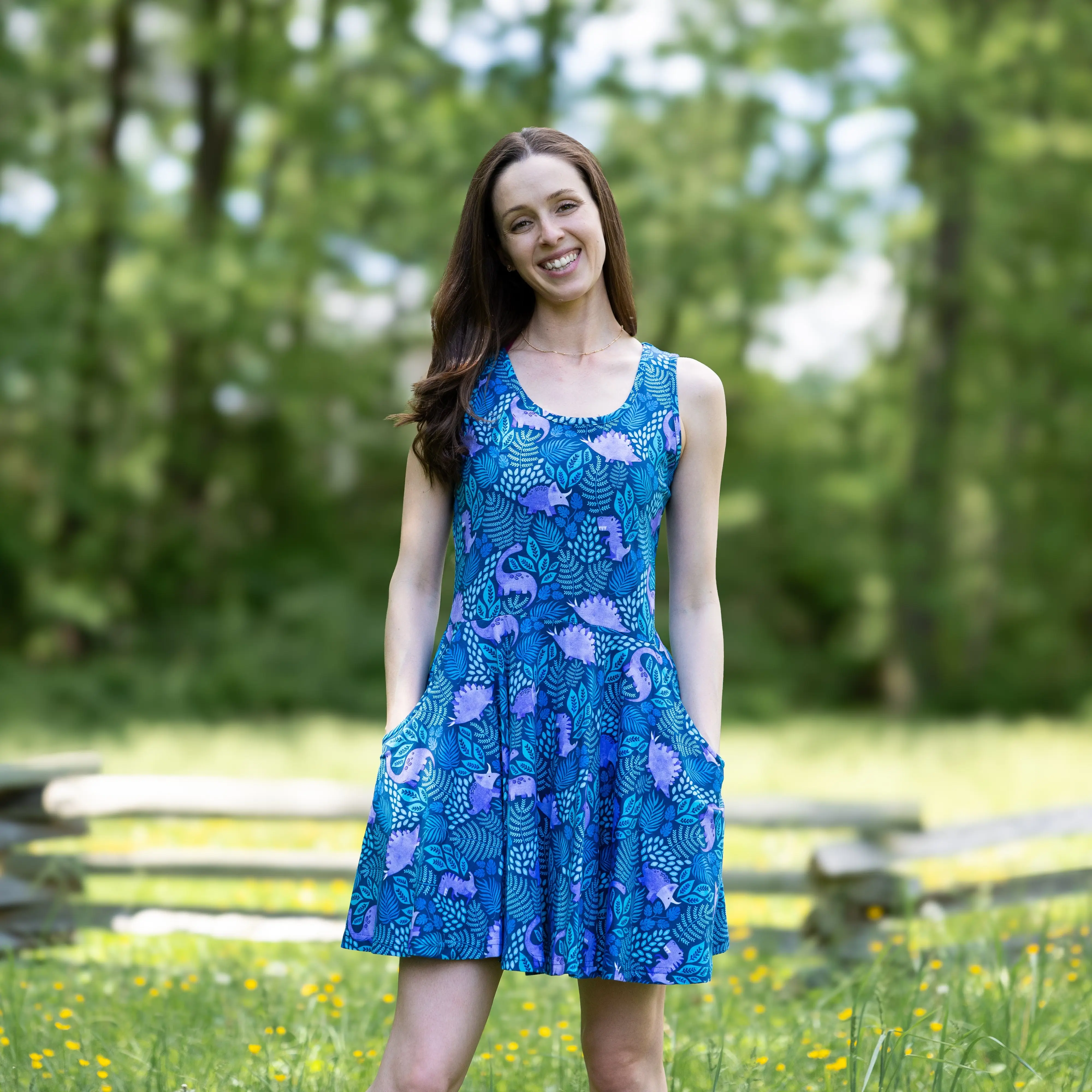 Tropical Dinosaur Skater Dress with Pockets