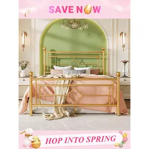 Metal Platform Bed Frame With Victorian Vintage Headboard And Footboard/Mattress Foundation/Under Bed Storage/No Box Spring Needed/Noise-Free/Easy Assembly, Black/White/Gold/Pink
