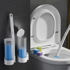 Disposable Toilet Brush, Toilet Bowl Wand Holder Set with 18PCS Cleaner Refills, Bathroom Cleaning System for Sink Bathtub Drain Wash Basin Urinal,Wall-Mount Scrubbing Toilet Brush Bathroom Cleaning Kit