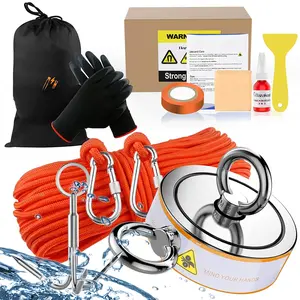 2600LBS Double Side  Fishing Kit with Case,   for Fishing & Treasure Hunt,   Fishing Kit with 100FT Rope, Non-Slip Glove, Threadlocker, Grappling Hook, Carring Bag