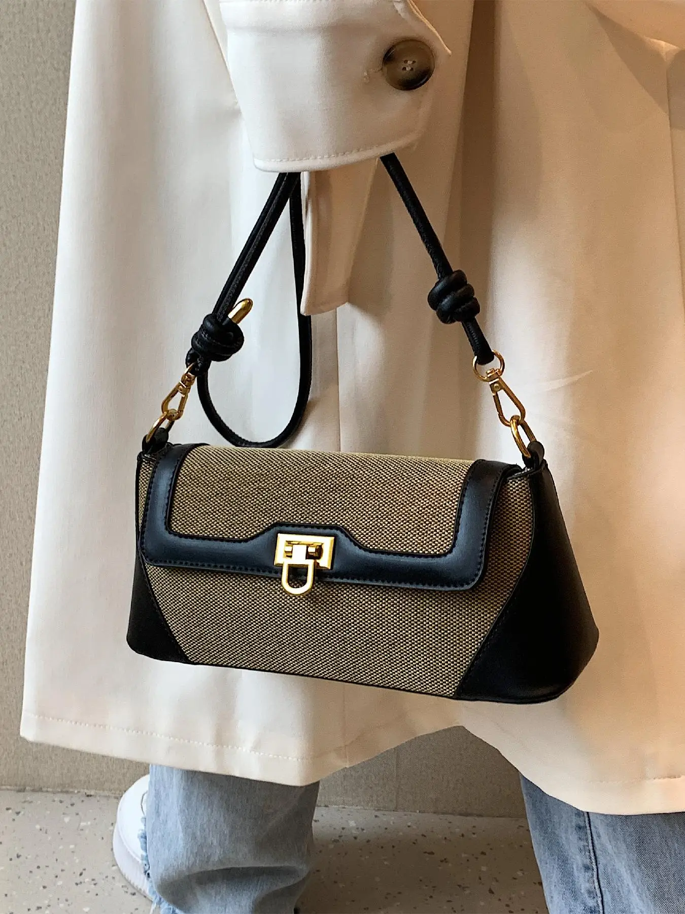 National Day Offers Women's Fashionable Elegant Colorblock Square Shoulder Bag, Casual Trendy Simple Style Square Bag, Fashionable Shoulder Bag for Da