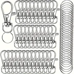 A Set of 50 Keychain Hooks Featuring Key Rings, Designed for DIY Projects Involving The Creation of Rope Jewelry (Includes 25 Metal Lobster Claw Rings And 25 Individual Key Rings) Keychains Diy