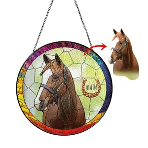 Personalized Horse Portrait Stained Glass Suncatcher Equestrian Horse Girl Rider Lover Gift Pet Photo Horse Loss Memorial Pet Lover Gift
