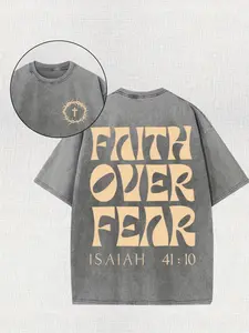 Women's Vintage Bible & Faith T-Shirt - 230gsm Heavy Oversized Short Sleeve Top with Isaiah Jesus God Print, Religious Casual Wear for Church & Everyday (Large Size) Fit Tshirt